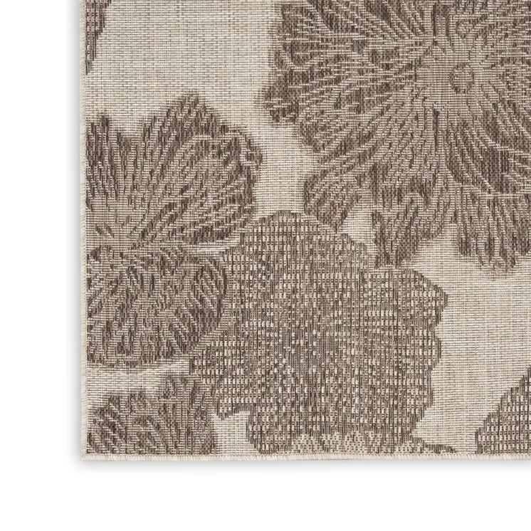 8' X 10' Taupe And Ivory Floral Indoor Outdoor Area Rug