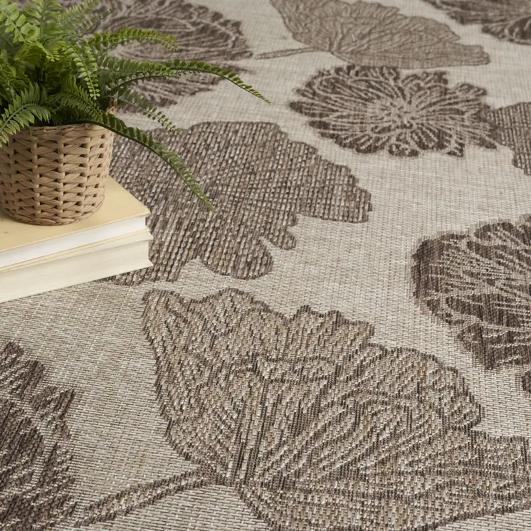 8' X 10' Taupe And Ivory Floral Indoor Outdoor Area Rug