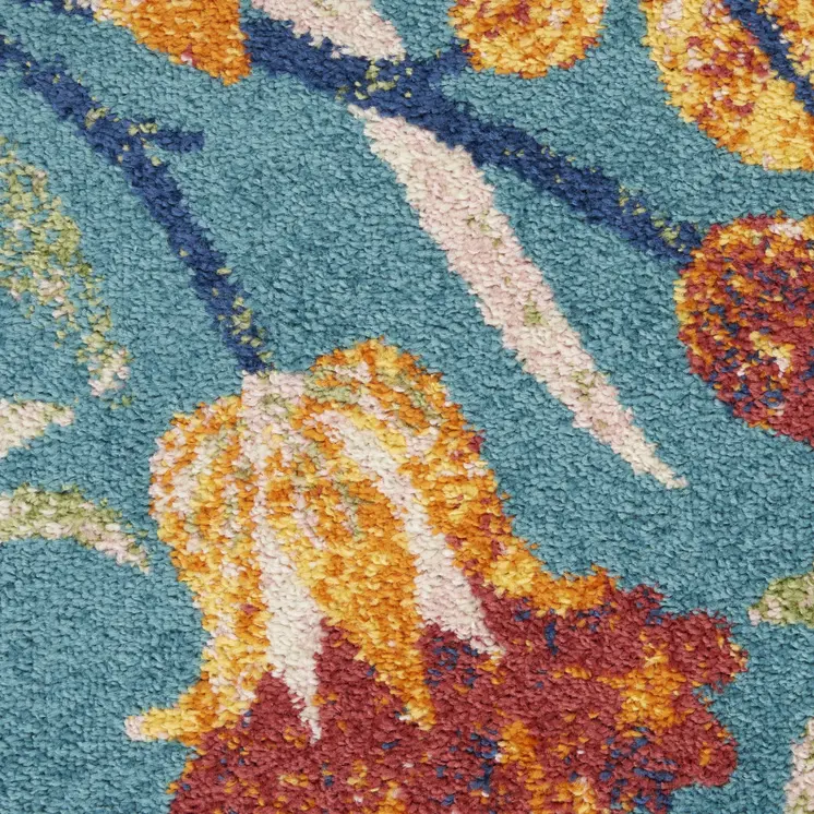 5' X 7' Aqua Floral Power Loom Area Rug