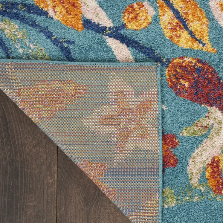 5' X 7' Aqua Floral Power Loom Area Rug