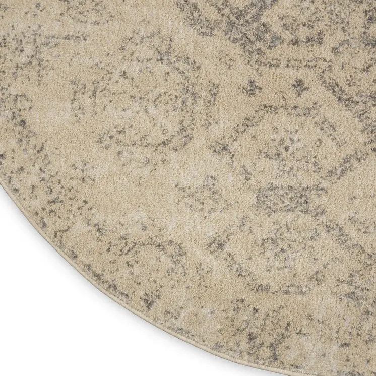 8' Beige And Gray Geometric Distressed Round Rug