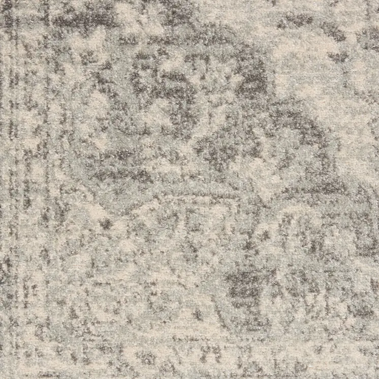 8' Ivory And Gray Floral Medallion Distressed Round Rug