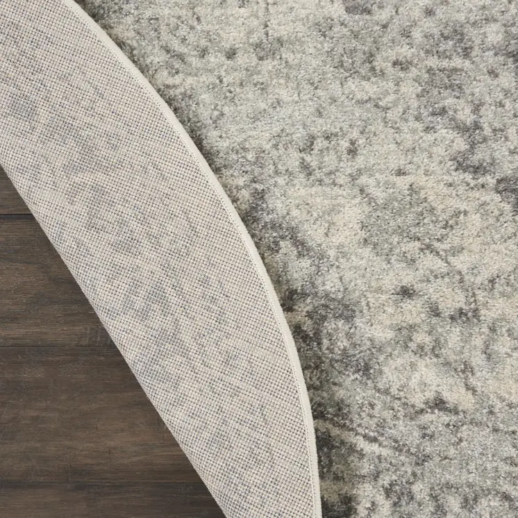 8' Ivory And Gray Floral Medallion Distressed Round Rug