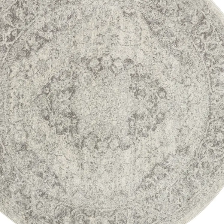 8' Ivory And Gray Floral Medallion Distressed Round Rug