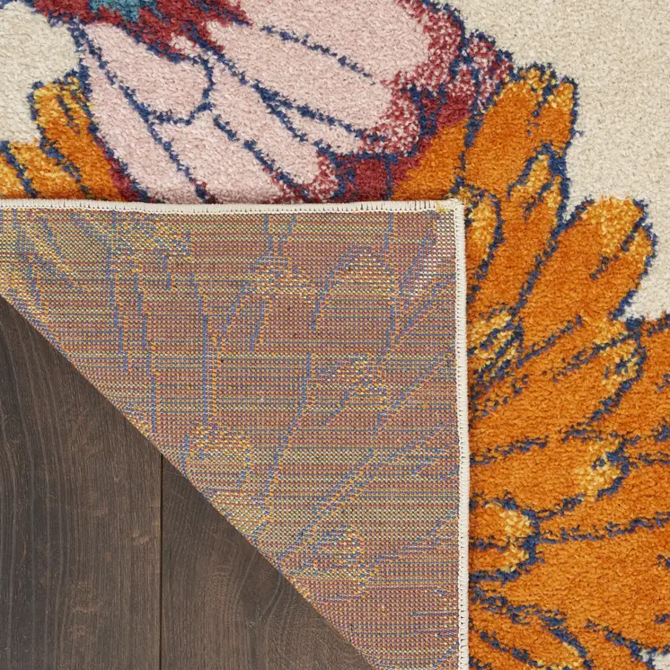 5' X 7' Cream Floral Power Loom Area Rug
