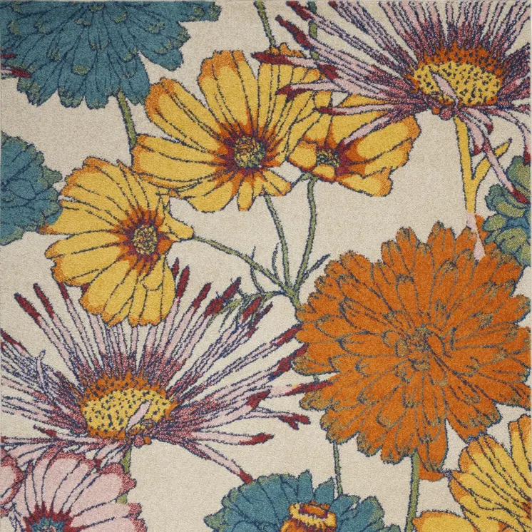 5' X 7' Cream Floral Power Loom Area Rug