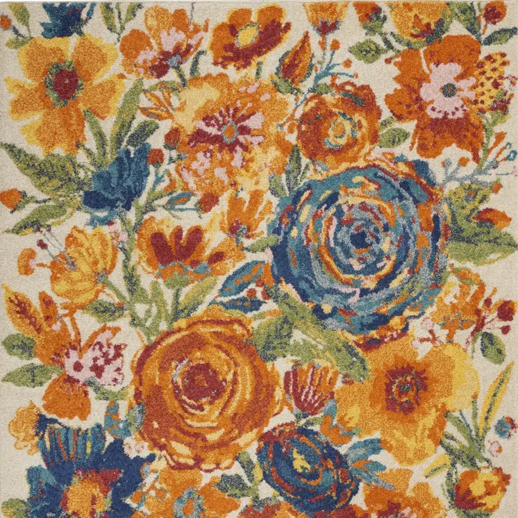 5' X 7' Cream Floral Power Loom Area Rug