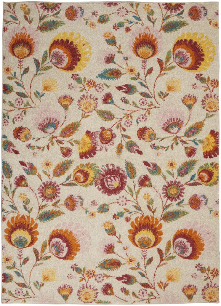 5' X 7' Cream Floral Power Loom Area Rug