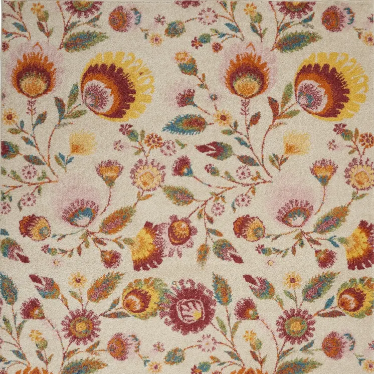 5' X 7' Cream Floral Power Loom Area Rug