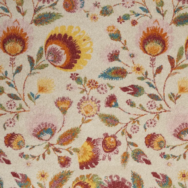 5' X 7' Cream Floral Power Loom Area Rug