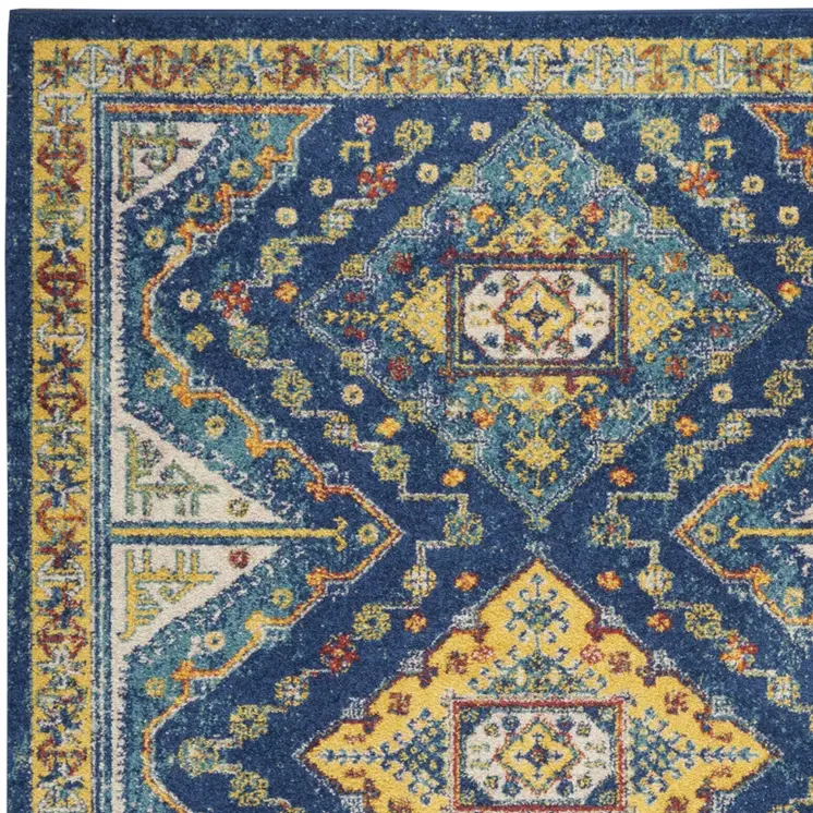 5' X 7' Blue and Yellow Geometric Power Loom Area Rug