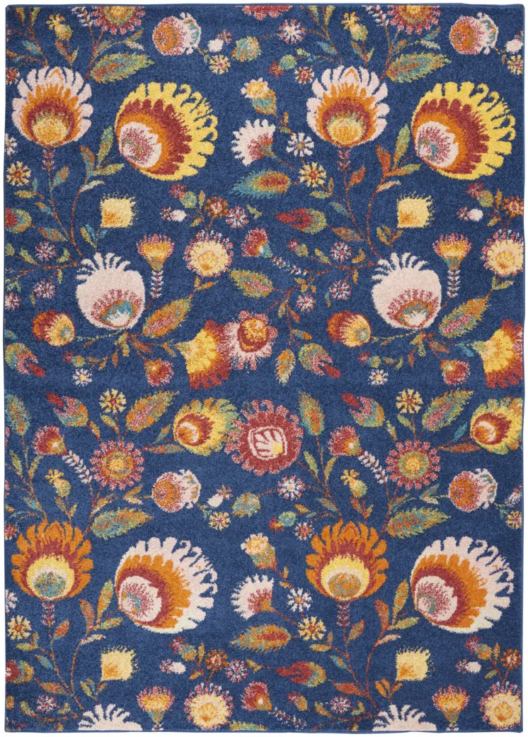 5' X 7' Blue and Yellow Floral Power Loom Area Rug