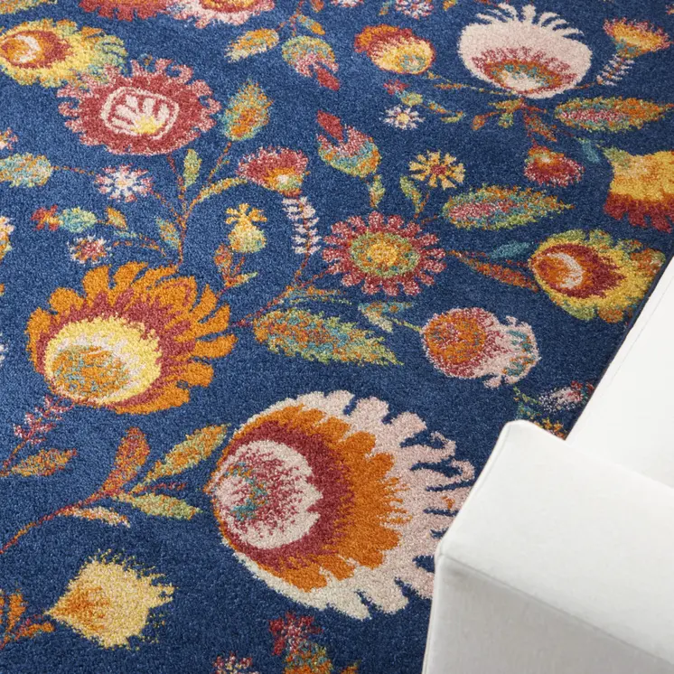 5' X 7' Blue and Yellow Floral Power Loom Area Rug