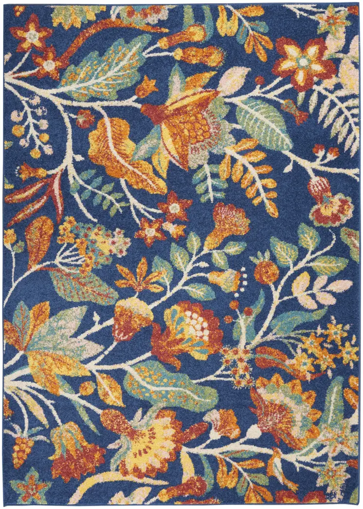 5' X 7' Blue and Yellow Floral Power Loom Area Rug