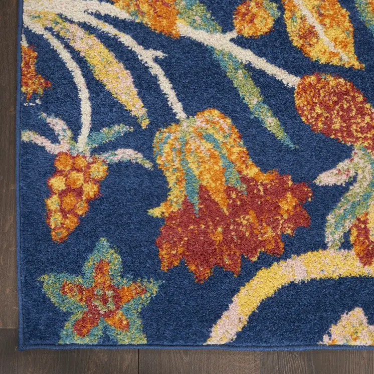 5' X 7' Blue and Yellow Floral Power Loom Area Rug