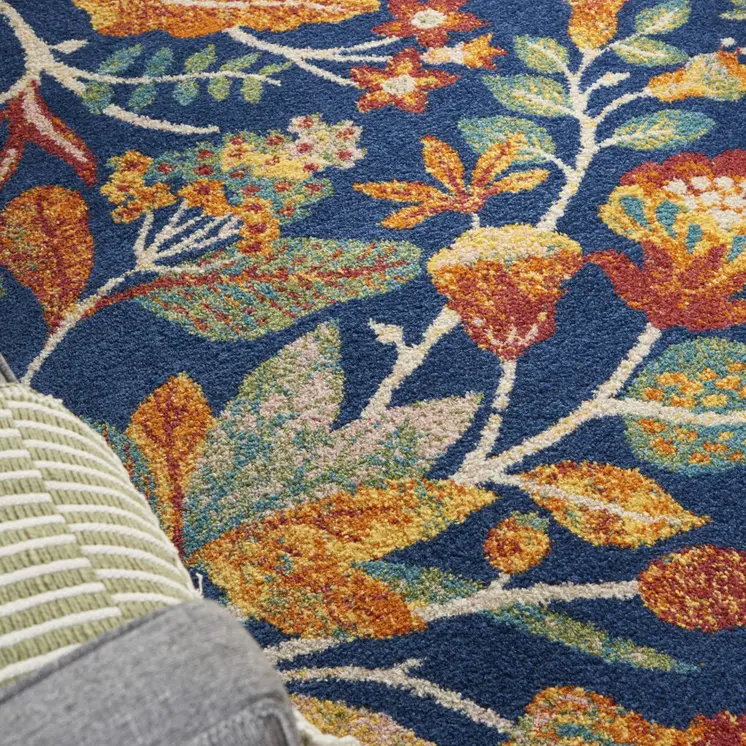 5' X 7' Blue and Yellow Floral Power Loom Area Rug