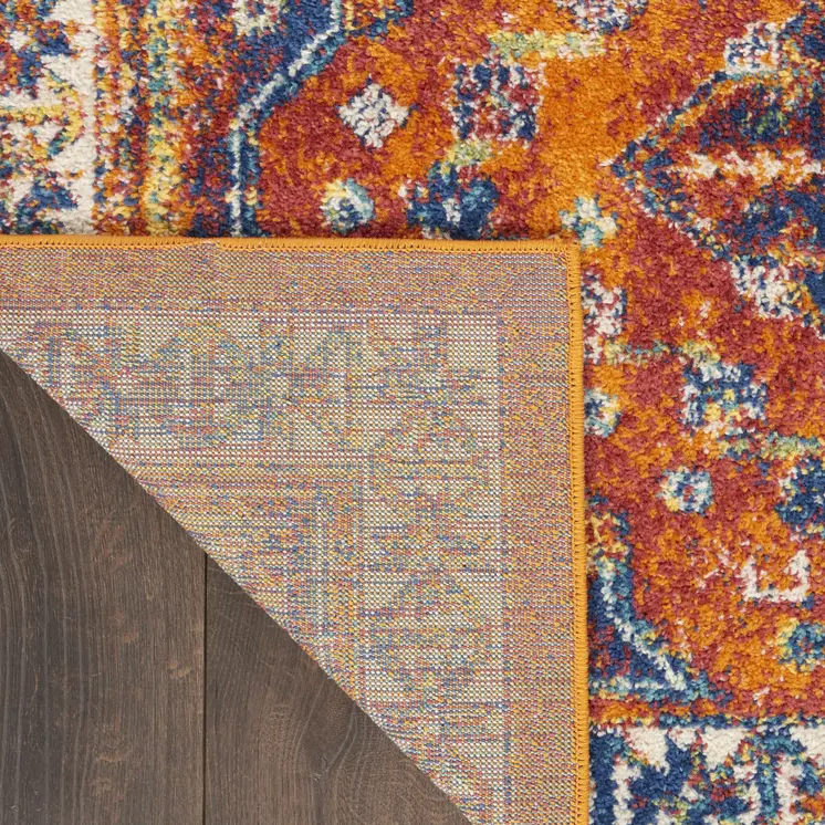 5' X 7' Ivory Blue and Orange Geometric Power Loom Area Rug