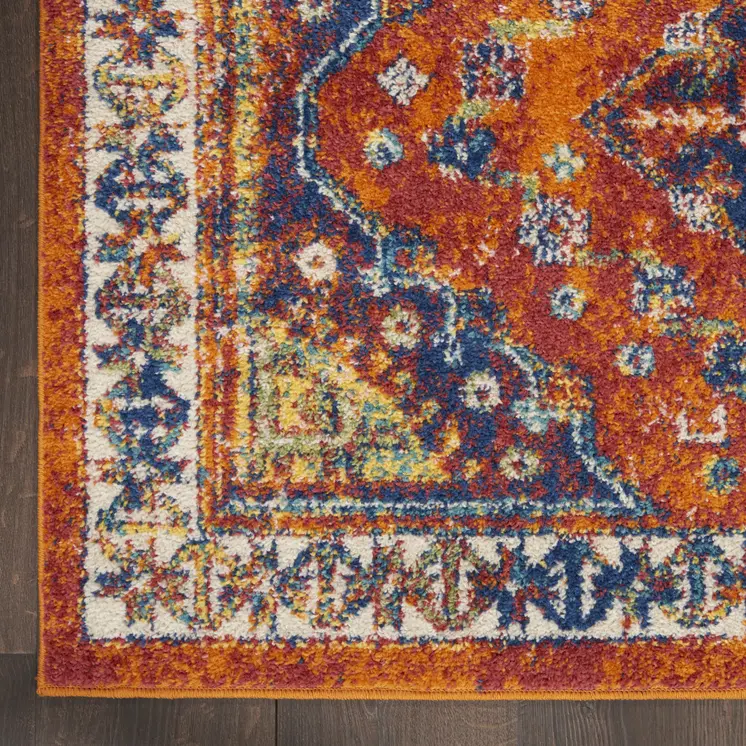5' X 7' Ivory Blue and Orange Geometric Power Loom Area Rug
