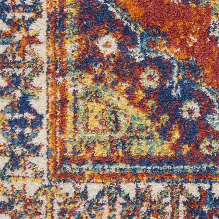 5' X 7' Ivory Blue and Orange Geometric Power Loom Area Rug