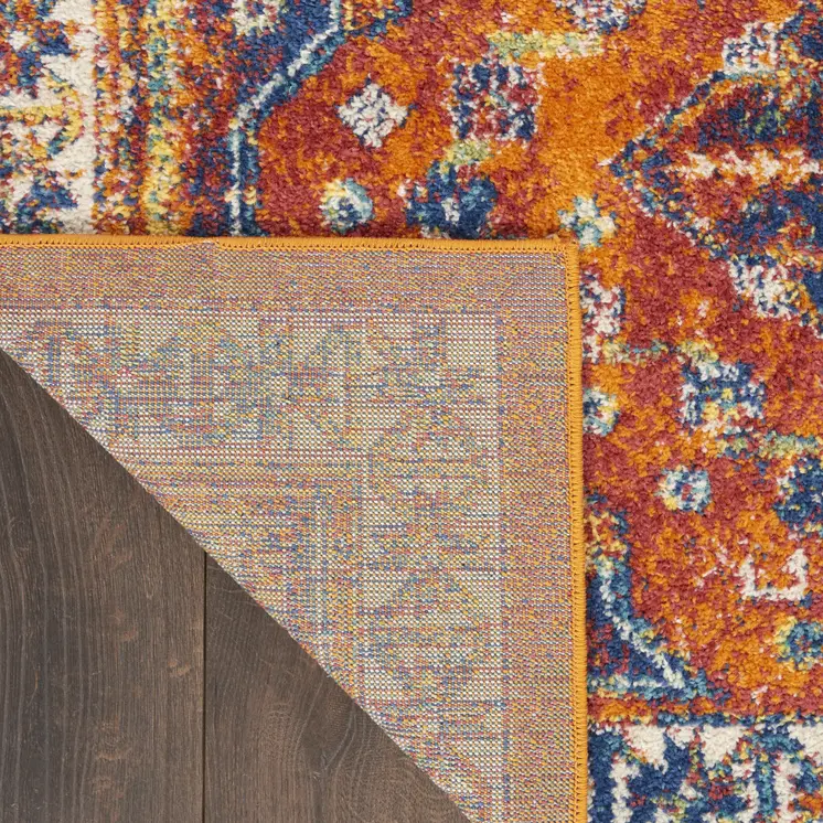 5' X 7' Ivory Blue and Orange Geometric Power Loom Area Rug