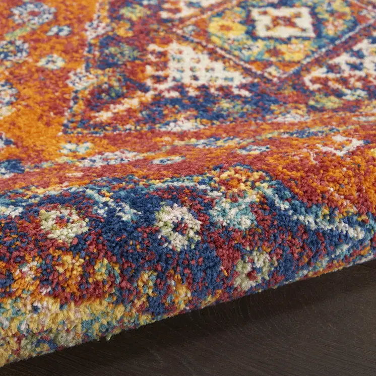 5' X 7' Ivory Blue and Orange Geometric Power Loom Area Rug