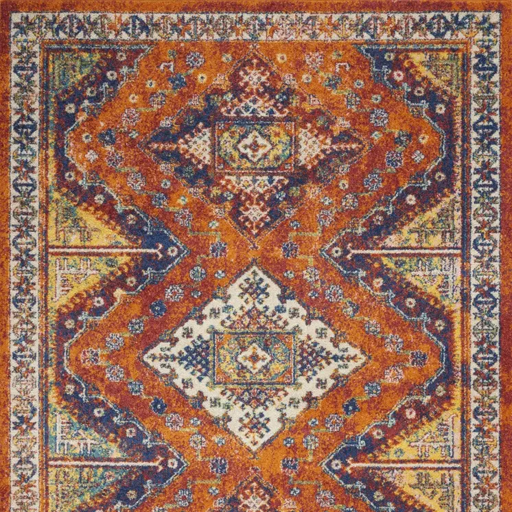5' X 7' Ivory Blue and Orange Geometric Power Loom Area Rug
