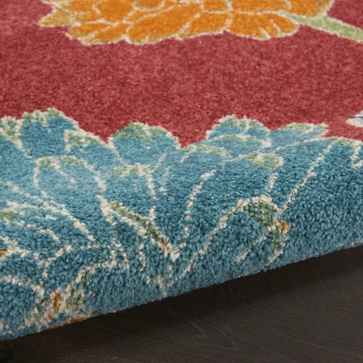 5' X 7' Orange and Red Floral Power Loom Area Rug