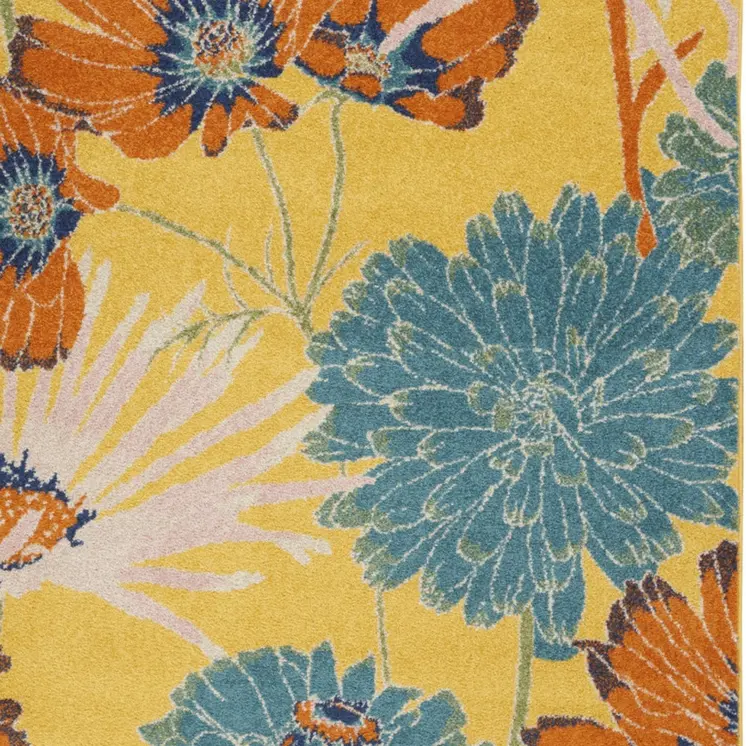 5' X 7' Yellow Floral Power Loom Area Rug