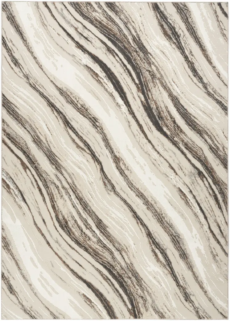 5' X 7' Beige Black and Gray Abstract Non Skid Area Rug