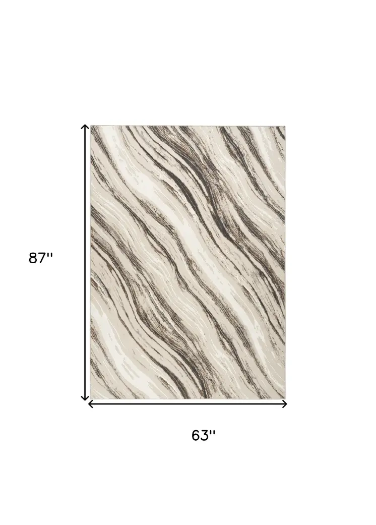 5' X 7' Beige Black and Gray Abstract Non Skid Area Rug