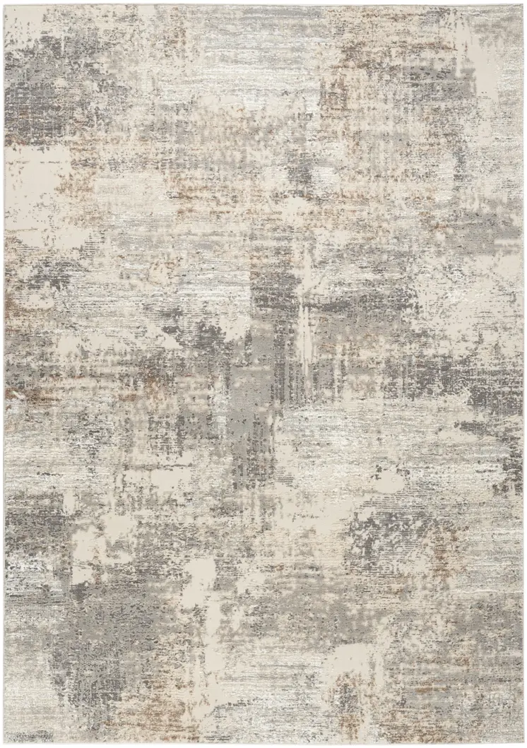 5' X 7' Beige Ivory and Gray Abstract Non Skid Area Rug