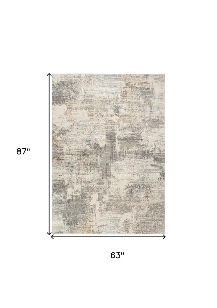 5' X 7' Beige Ivory and Gray Abstract Non Skid Area Rug