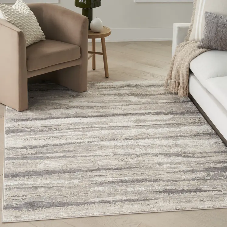 5' X 7' Ivory Beige and Gray Abstract Non Skid Area Rug