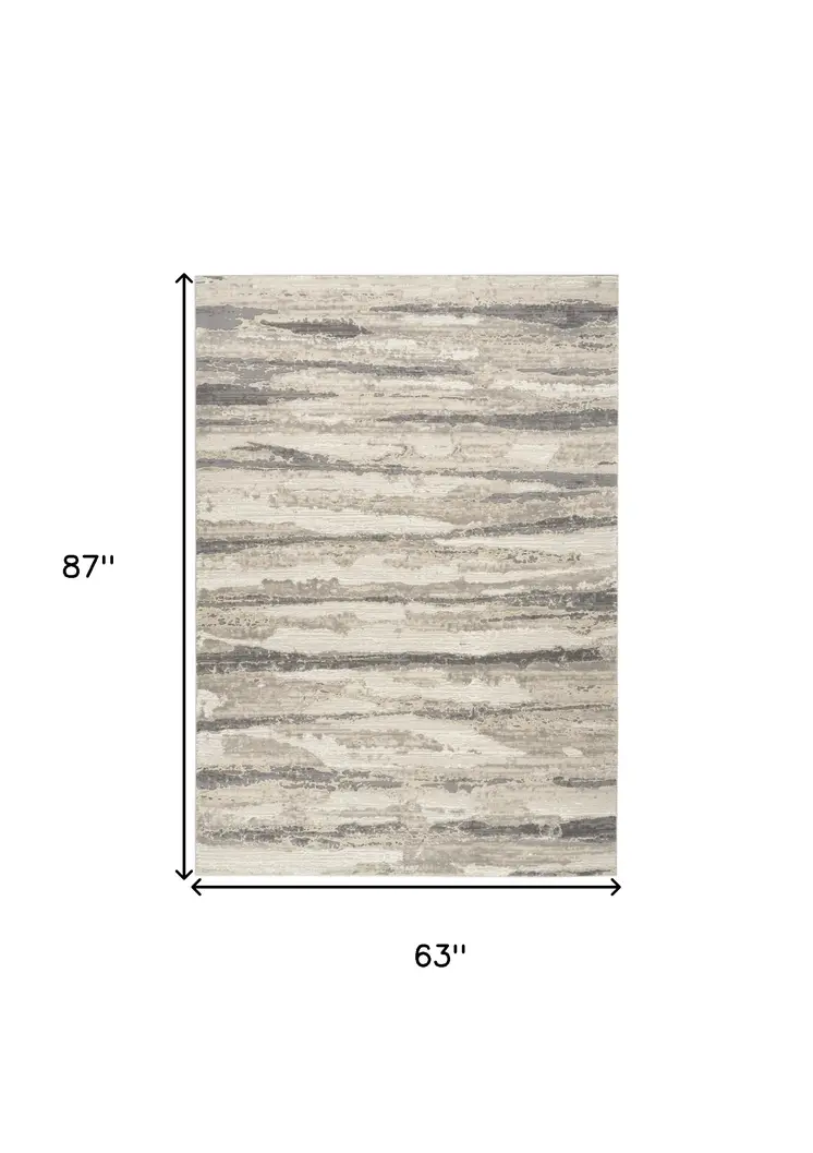 5' X 7' Ivory Beige and Gray Abstract Non Skid Area Rug
