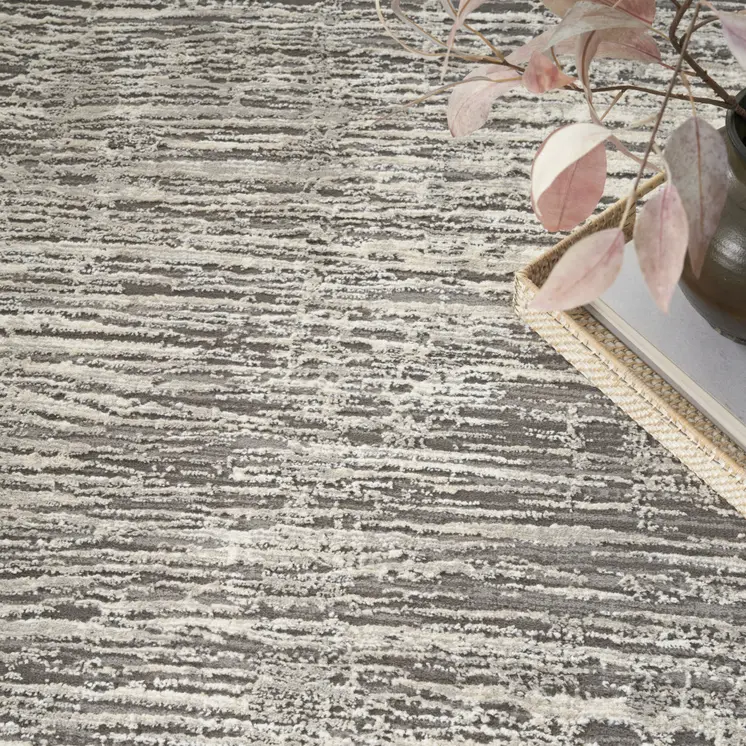 5' X 7' Ivory and Gray Abstract Non Skid Area Rug