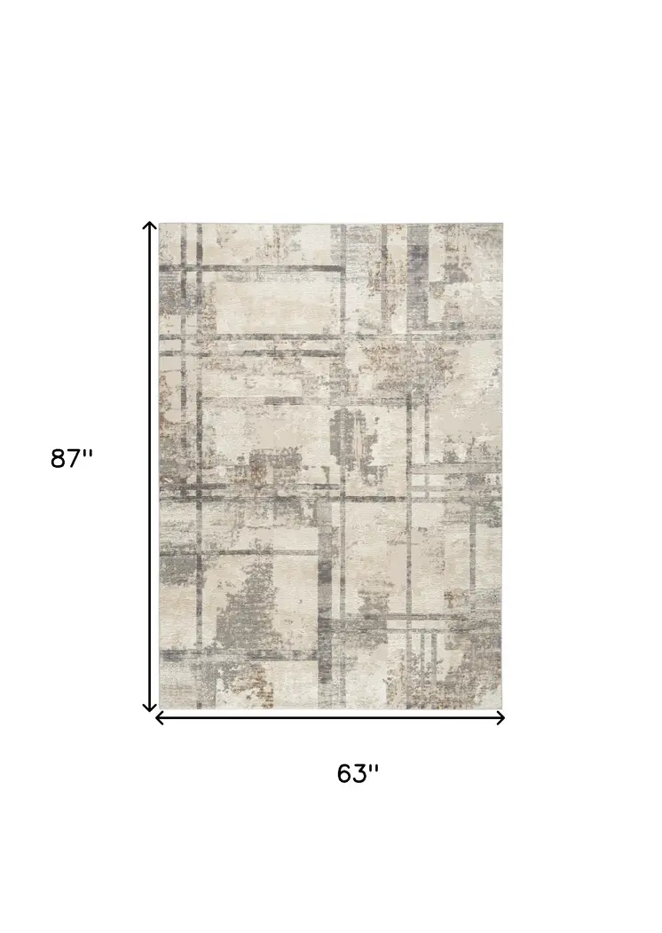 5' X 7' Ivory Gray and Black Abstract Non Skid Area Rug