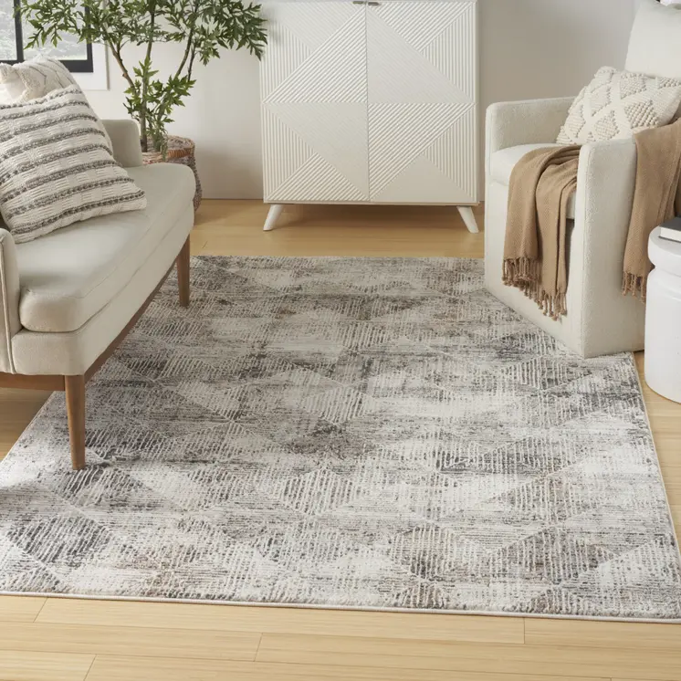 5' X 7' Ivory and Gray Abstract Non Skid Area Rug