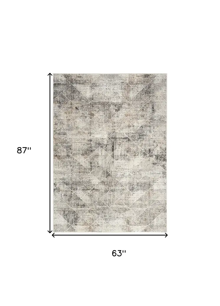 5' X 7' Ivory and Gray Abstract Non Skid Area Rug