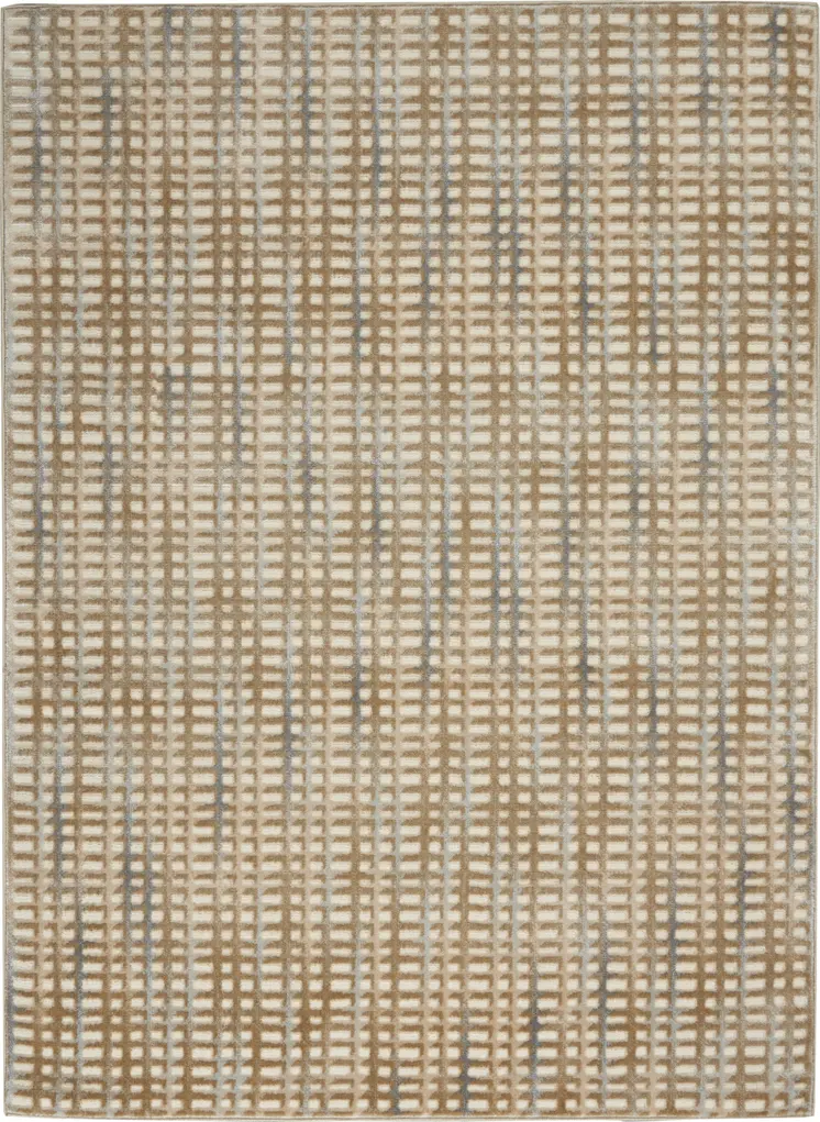 5' X 7' Beige And Blue Abstract Indoor Outdoor Area Rug