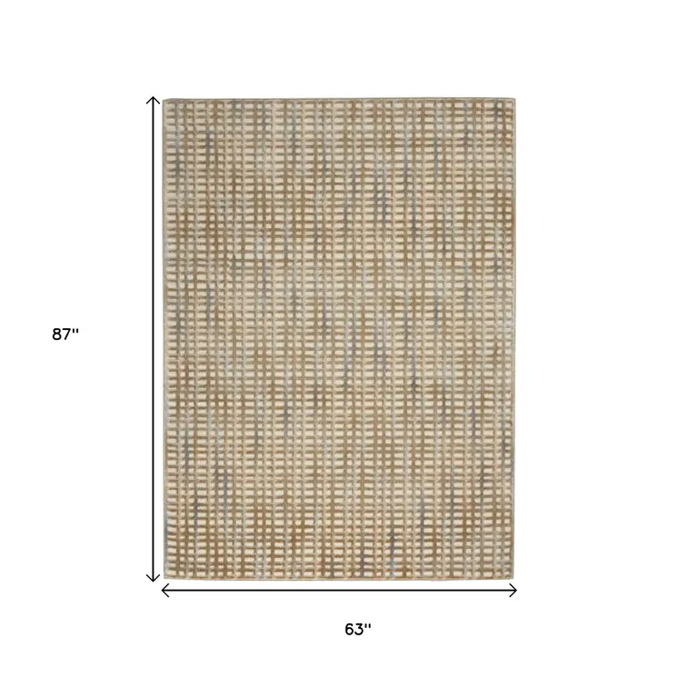 5' X 7' Beige And Blue Abstract Indoor Outdoor Area Rug