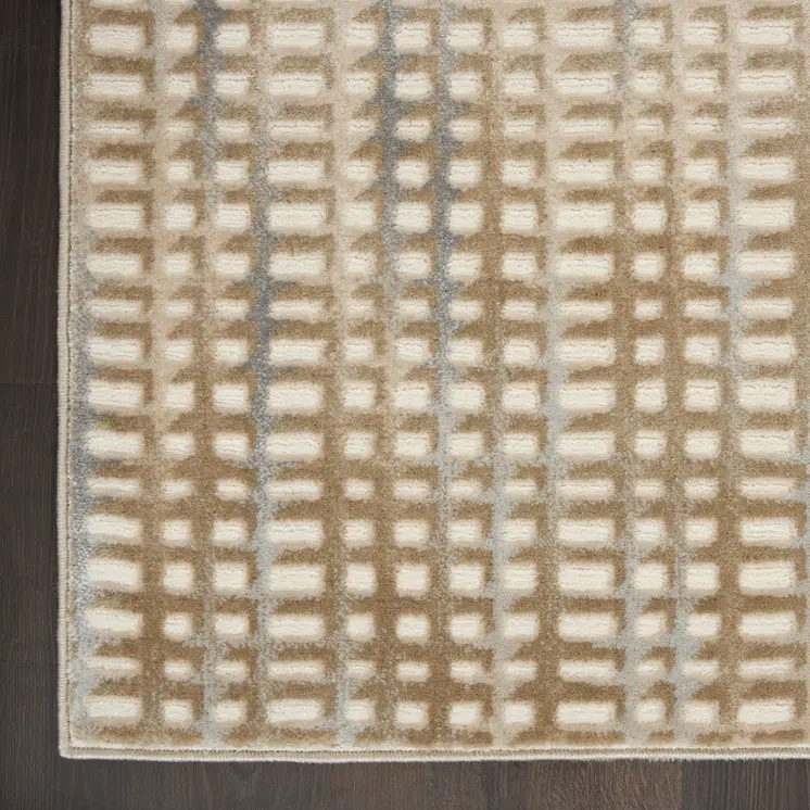 5' X 7' Beige And Blue Abstract Indoor Outdoor Area Rug
