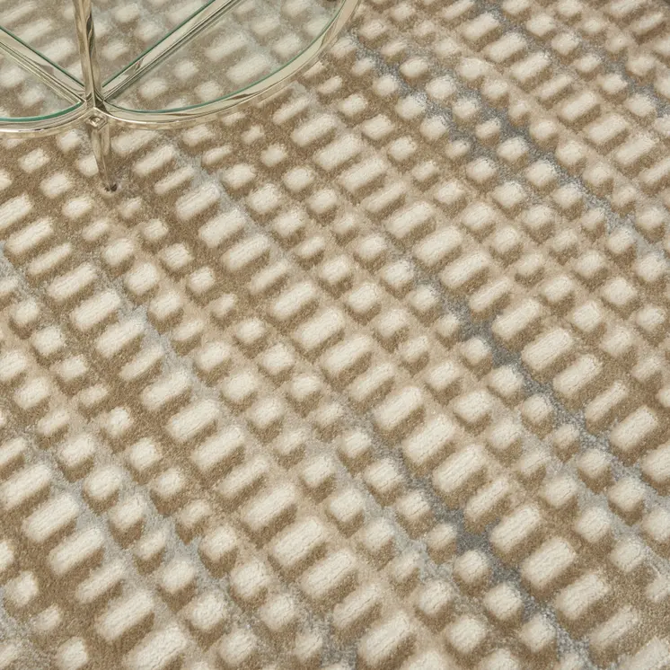5' X 7' Beige And Blue Abstract Indoor Outdoor Area Rug