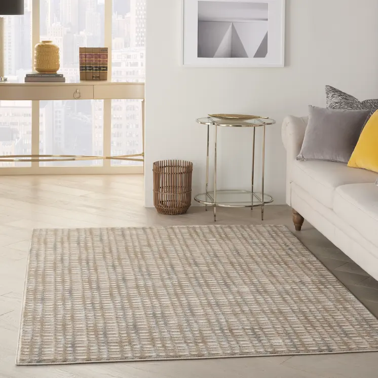 5' X 7' Beige And Blue Abstract Indoor Outdoor Area Rug