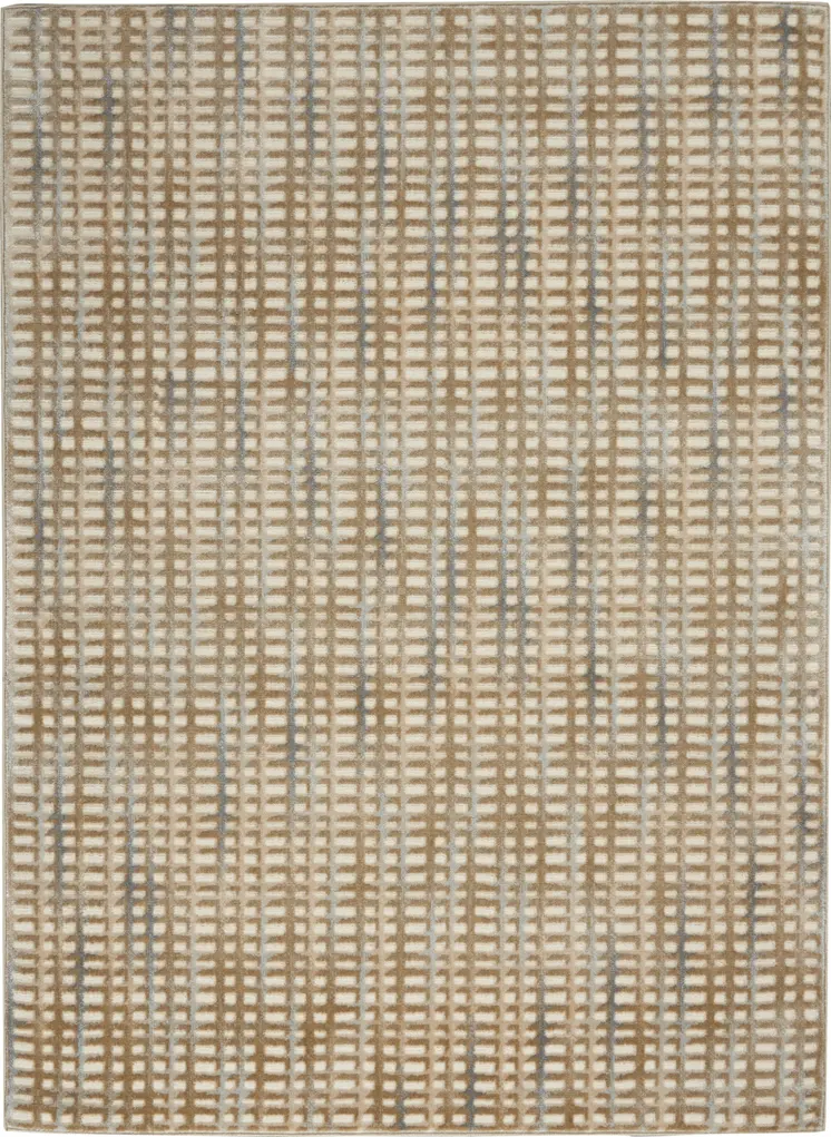 5' X 7' Beige And Blue Abstract Indoor Outdoor Area Rug