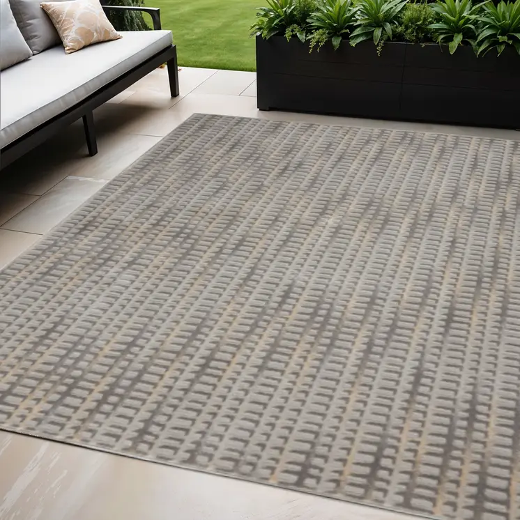 5' X 7' Beige And Gray Abstract Indoor Outdoor Area Rug