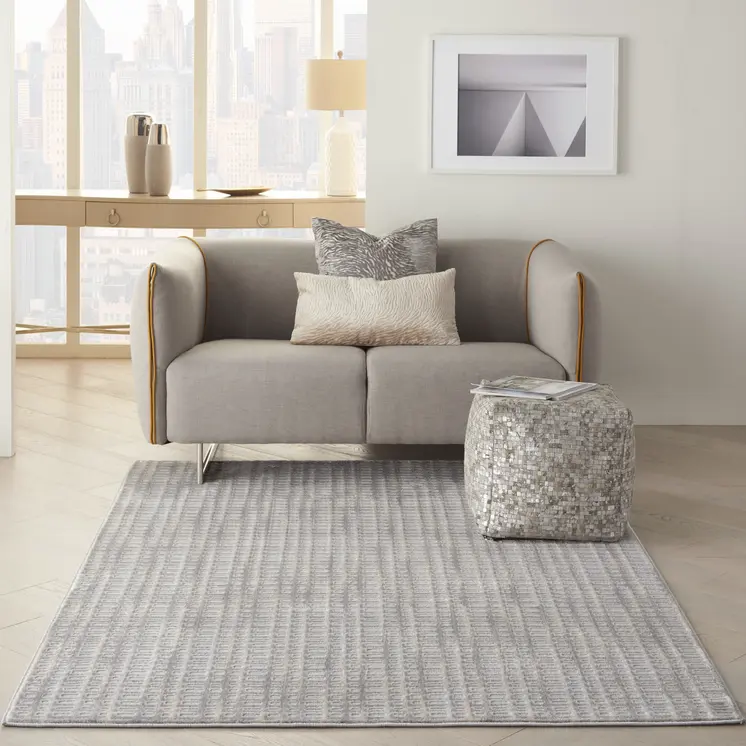 5' X 7' Beige And Gray Abstract Indoor Outdoor Area Rug