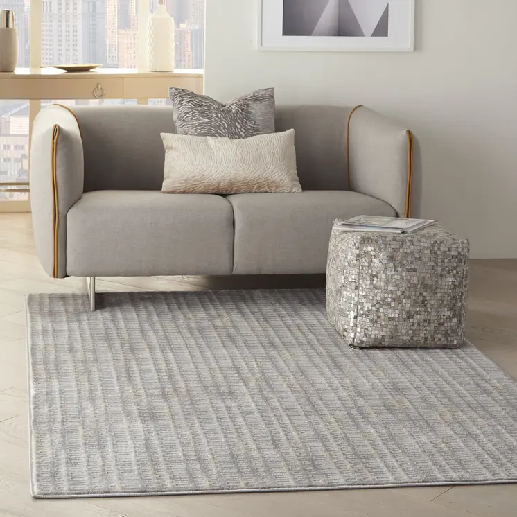 5' X 7' Beige And Gray Abstract Indoor Outdoor Area Rug