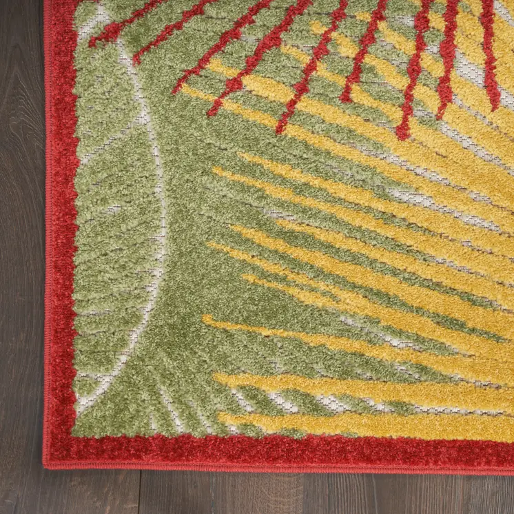 5' X 7' Orange Yellow Red Blue And Green Palm Leaf Indoor Outdoor Area Rug