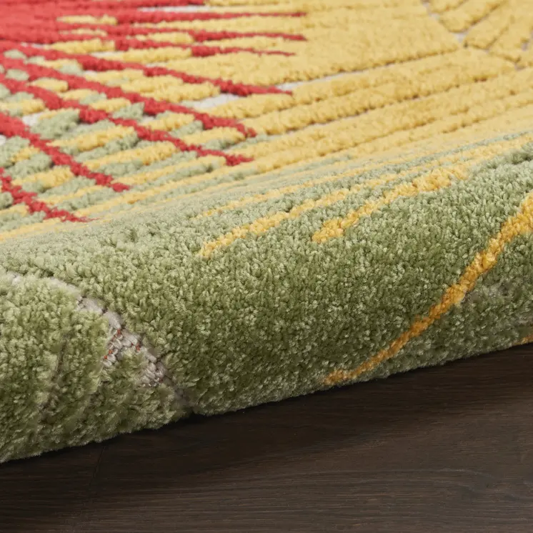 5' X 7' Orange Yellow Red Blue And Green Palm Leaf Indoor Outdoor Area Rug