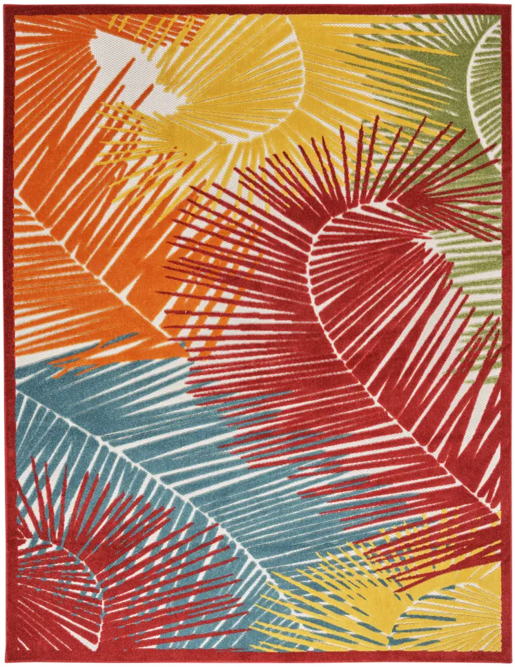 8' X 10' Orange Yellow Red Blue And Green Palm Leaf Indoor Outdoor Area Rug